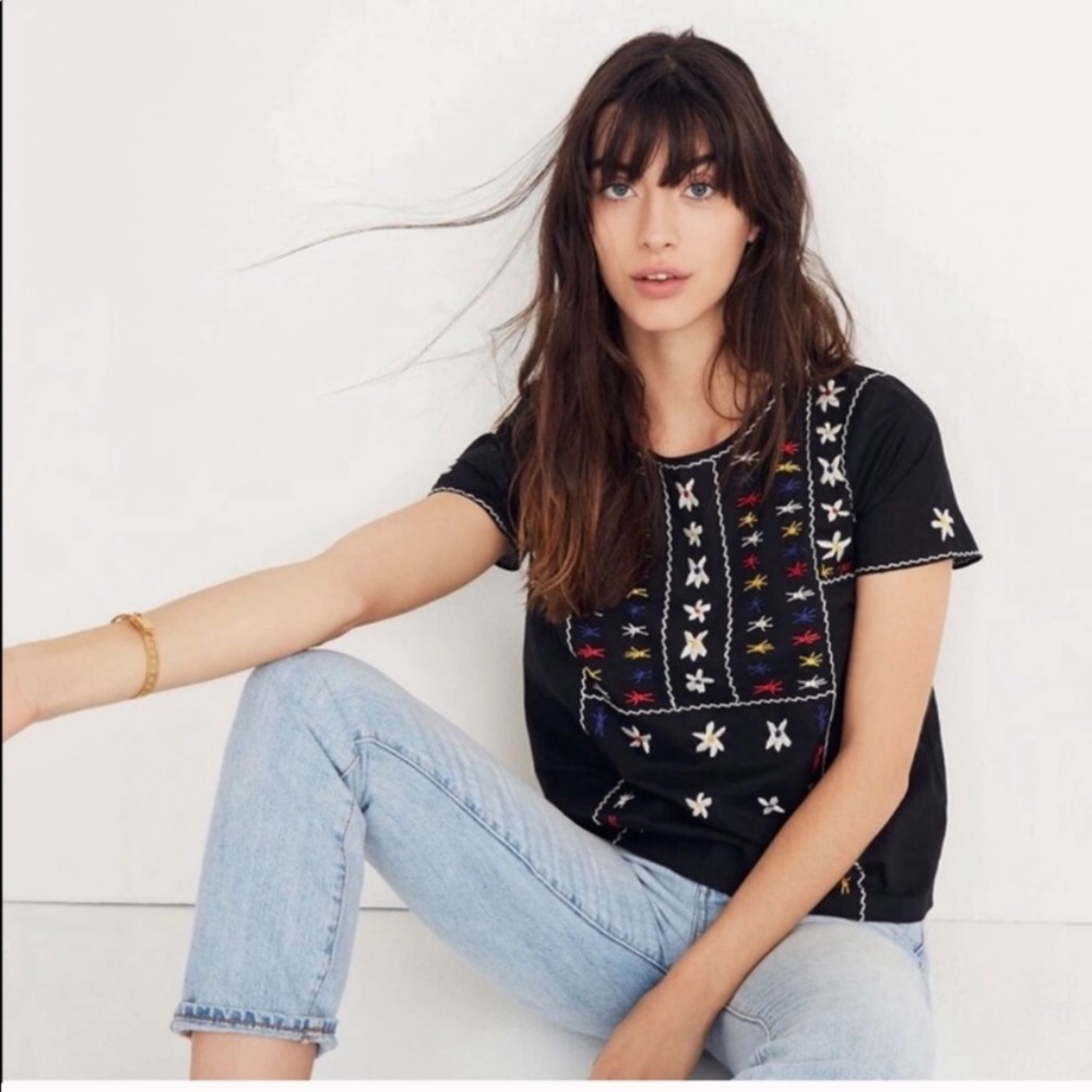 MADEWELL embroidered cut out back top